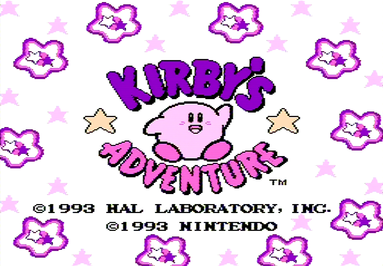 Das "Kirby's Adventure"-Titelbild, auf dem der kugelige rosa Titelheld freundlich winkt