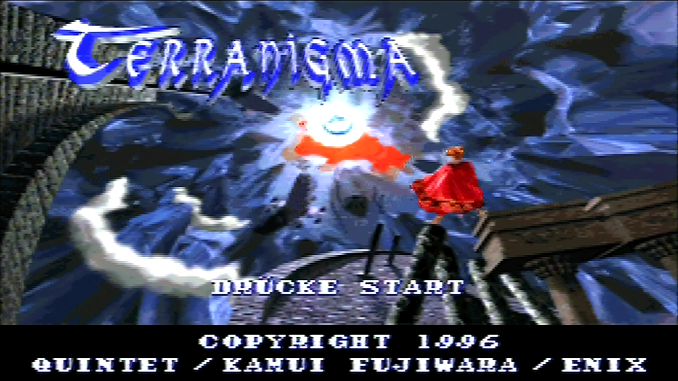 Das "Terranigma"-Titelbild: Ark steht auf der Spitze einer Ruine und blickt in die Ferne.