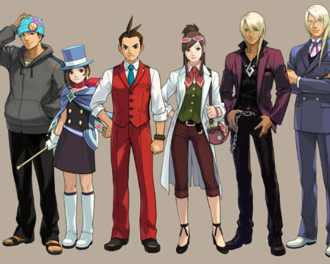 Ein Gruppenbild der wichtigsten Charaktere aus "Apollo Justice: Ace Attorney" (Capcom).